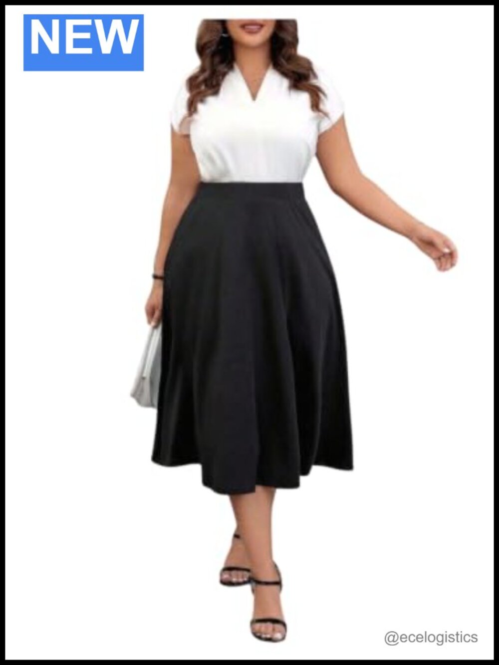 Plus Size A-Line High Elastic Waist Flowy Midi Skirt Business Casual